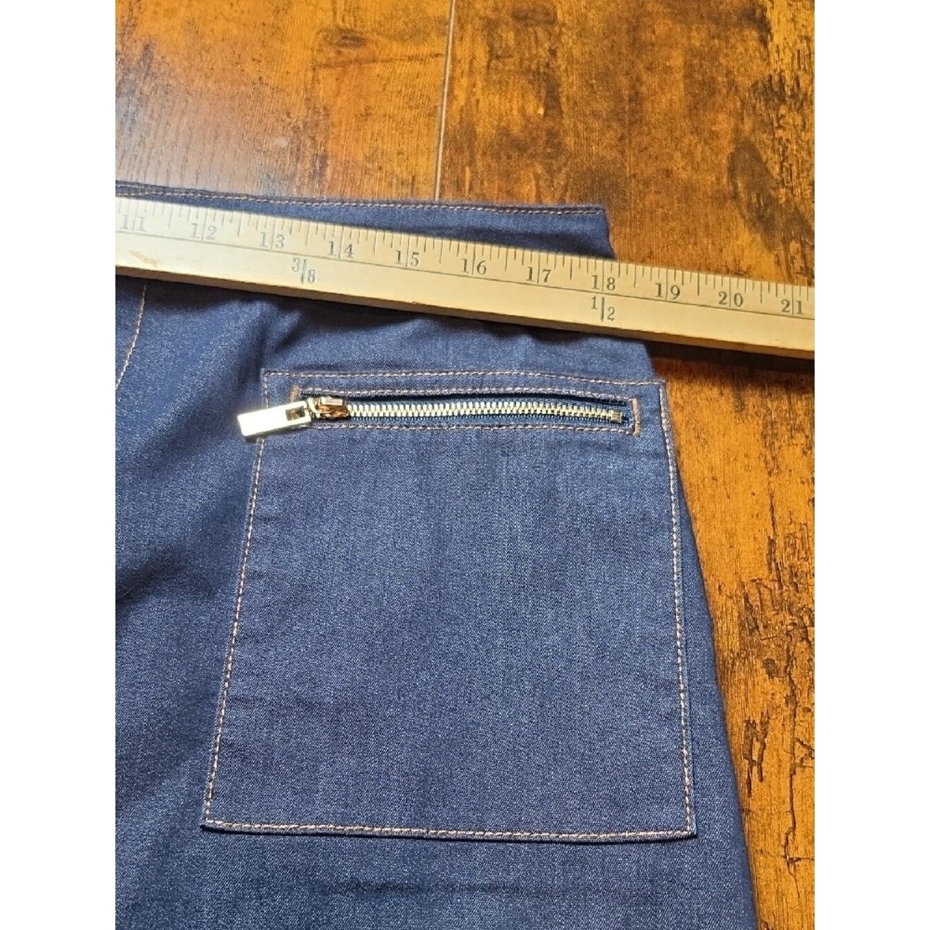 CHICO’S | Denim Pencil Skirt Gold Zip Pocket Stretch Jean Cotton Blend | 16 XL