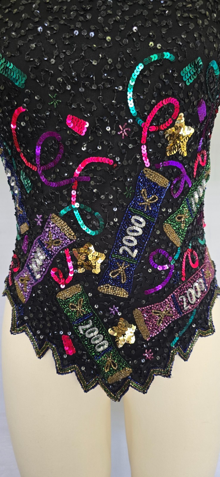 VTG Laurence Kazar Y2K Millennium 2000 Beaded Sequin Top Silk Party Blouse