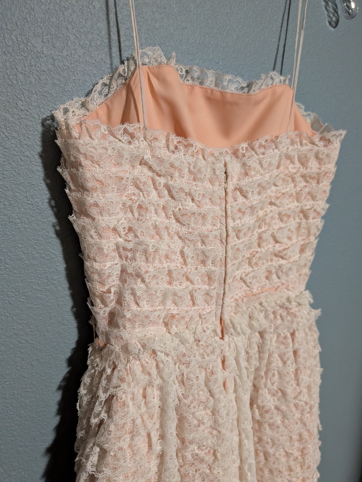 Vintage After Five Harry Action Ivory Lace and Peach Ruffled Dress Sz 10