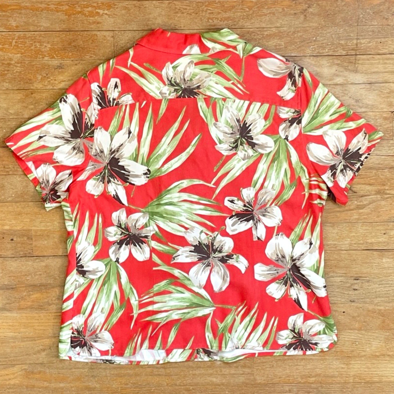 Vintage Silk Hawaiian Shirt Size Large 1990s Coral Orange Herringbone