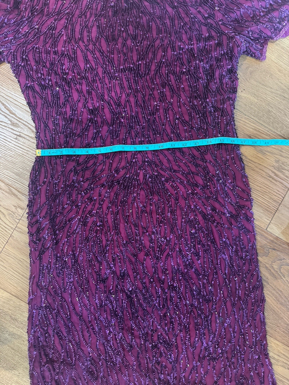 Vintage Sweelo Purple Beaded Sequin Silk Cocktail Shift Mini Dress Wm M 8 / 10