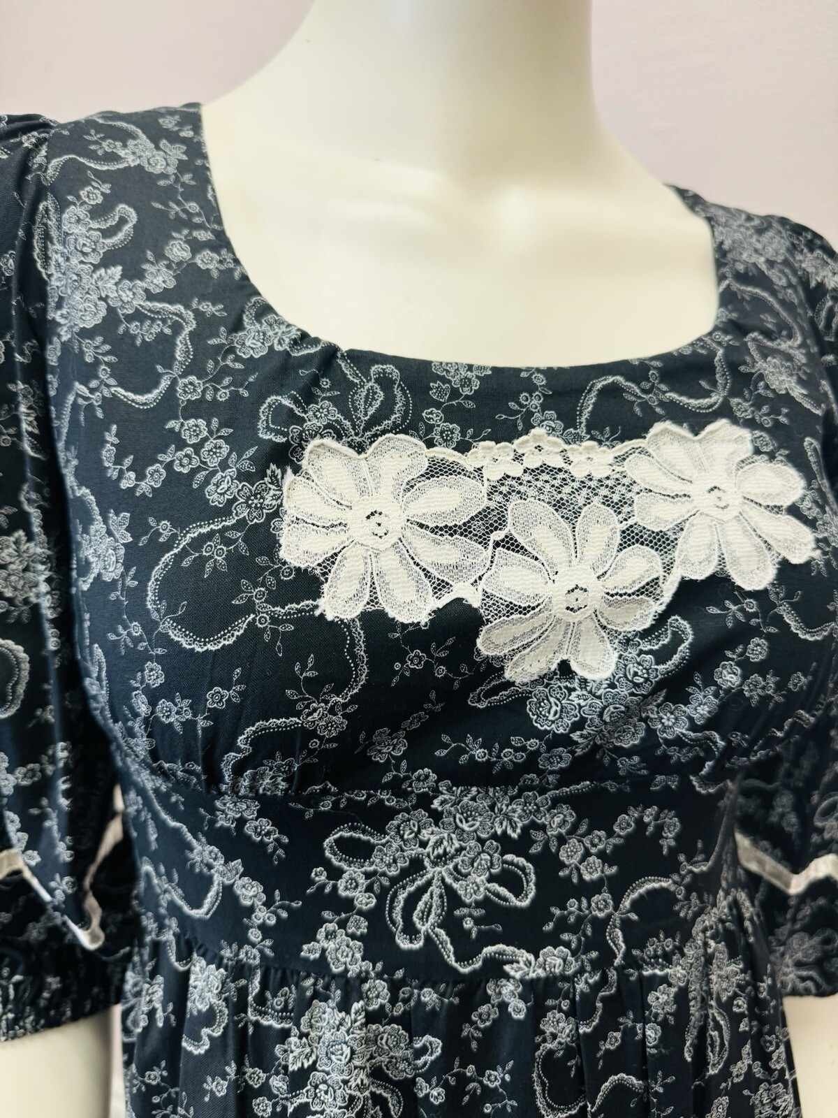 Vintage 70’s paper moon Gunne dress goth black floral prairie maxi 7 fits 9