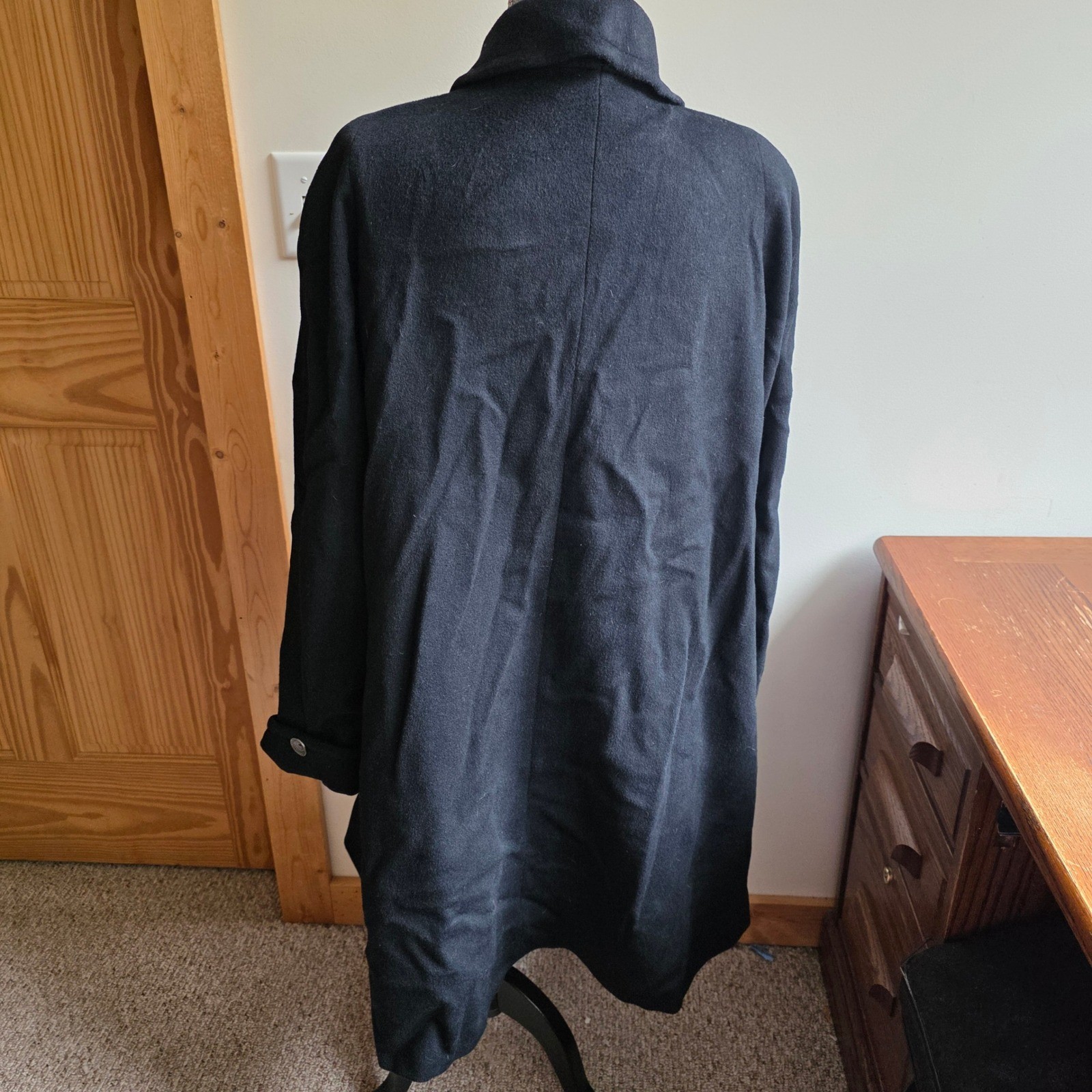 Vintage Ashley Scott Black Wool Blend Overcoat Made in USA Women Large