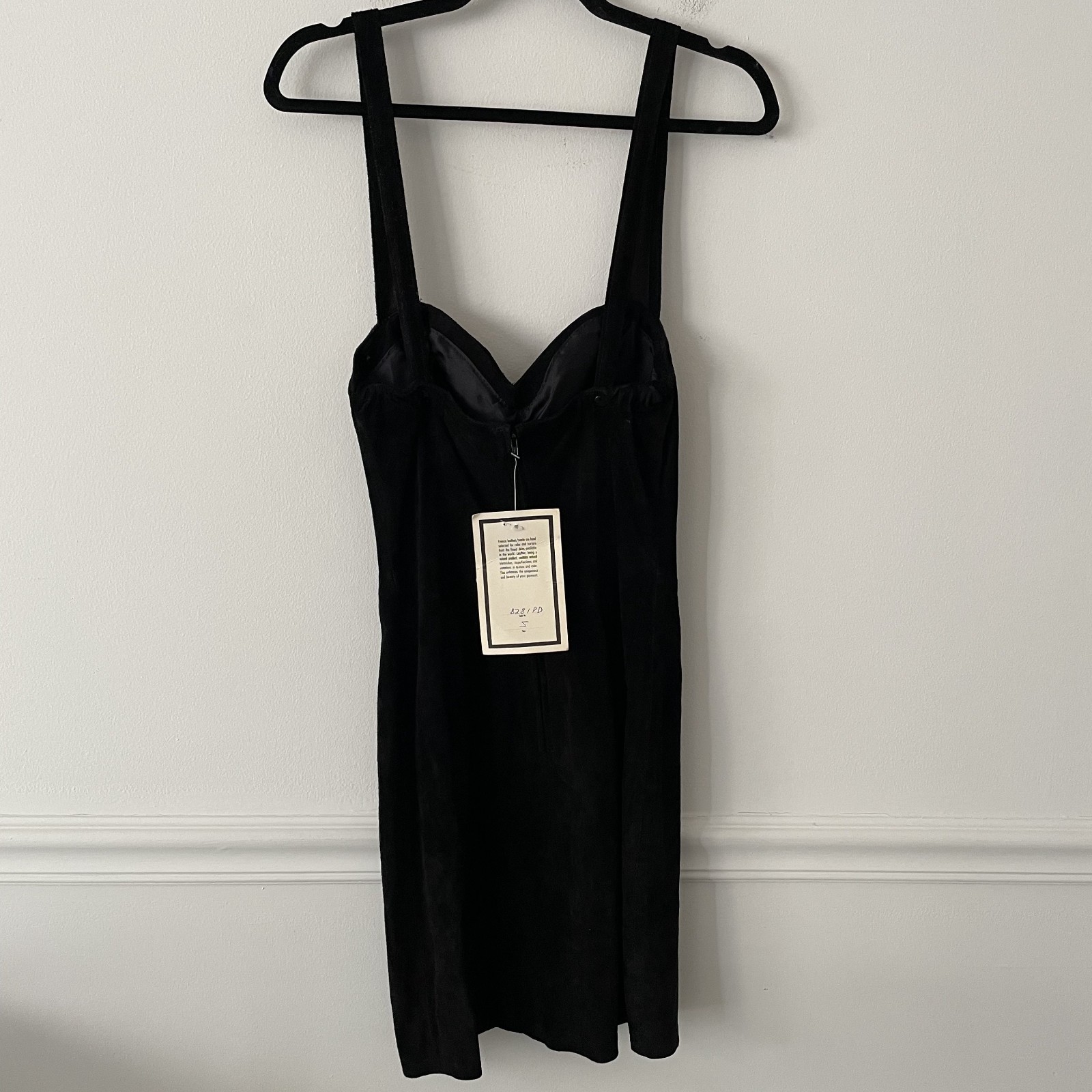 NWT VTG 90’s Firenze Santa Barbara Black Suede Leather Studded Mini Dress Size S