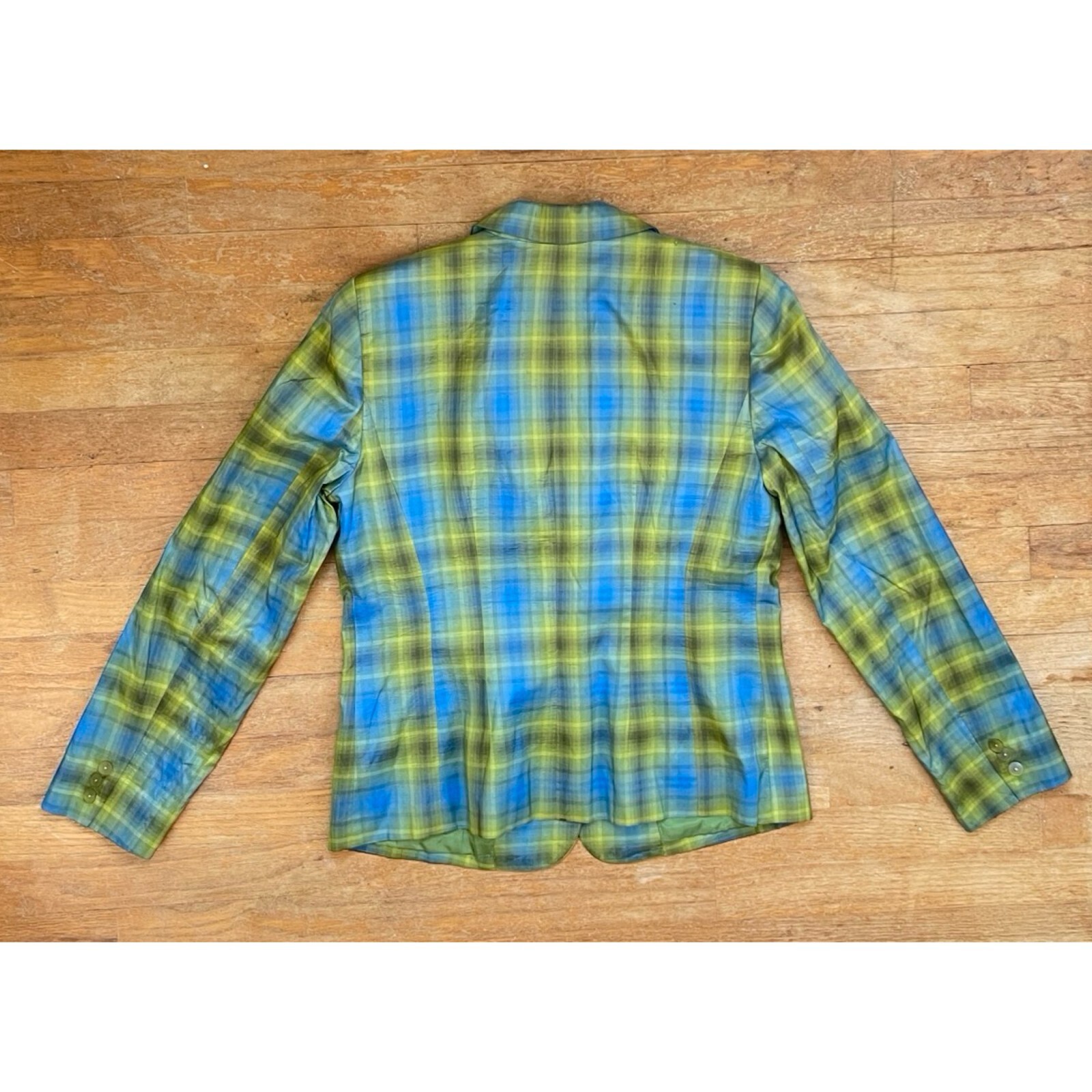 Vintage Plaid Silk Blazer Womens Size Medium 1990s Worth Sport Coat Jacket
