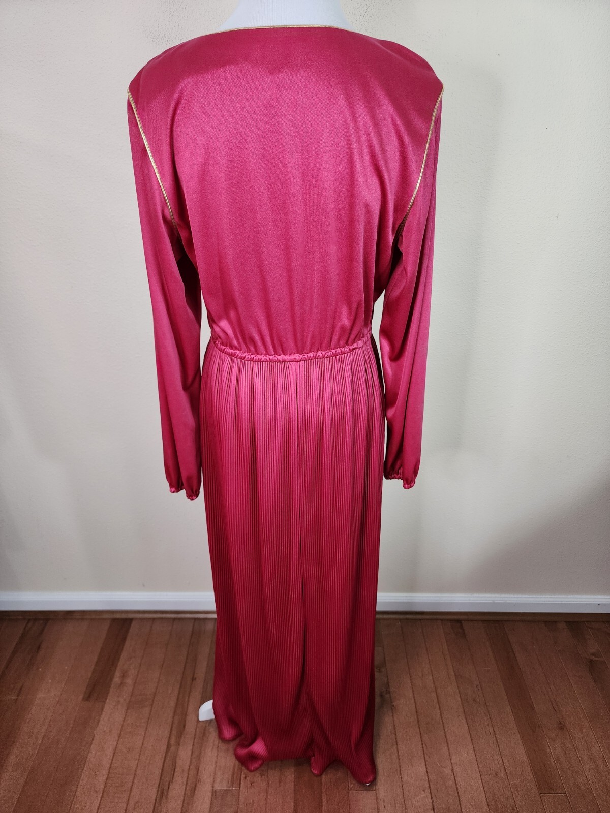 Vintage 70s/80s Miss Rubette Accordion Mulberry Mauve Long Sleeve Maxi Dress 12