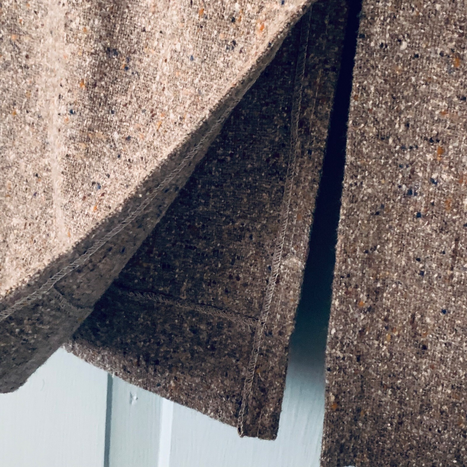 Vintage 70s Tweed Midi Skirt Wool Sz 9 Tan Grey Nubby Woven Academia Double Slit