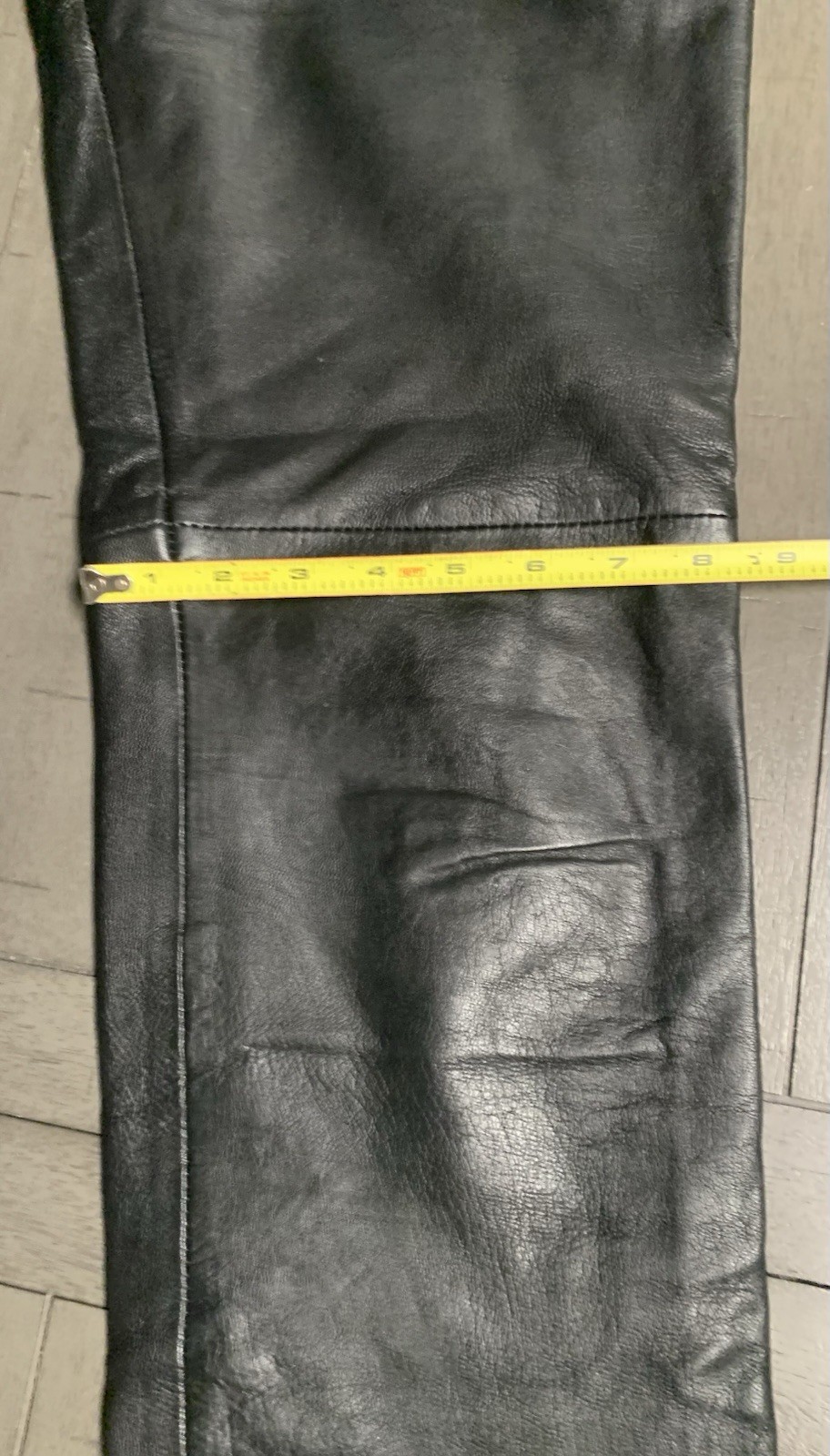 B1 Y2K CANDA C&A BLACK SOFT LEATHER PANTS SZ 4 RAW HEM BOOTCUT MOTORCYCLE 24×31”