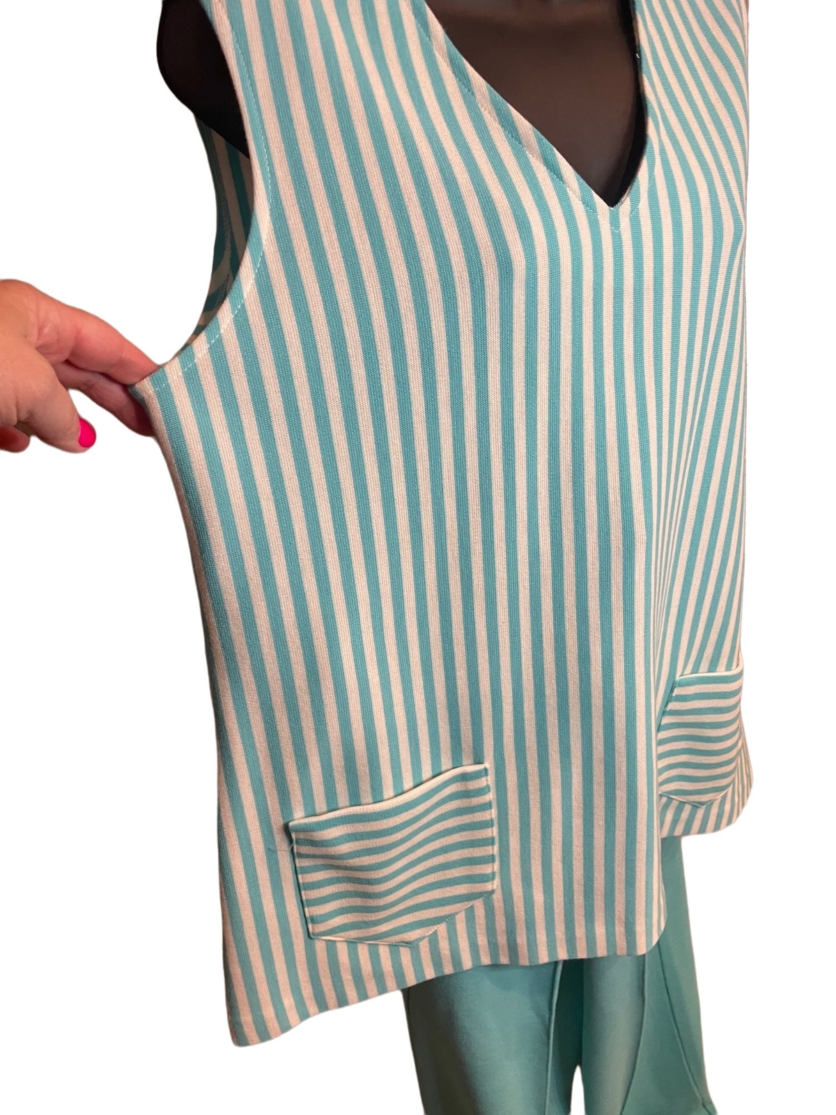 Vintage 60s 70s Large size Beeline Fashions Two Piece Blue White Leisure Suit