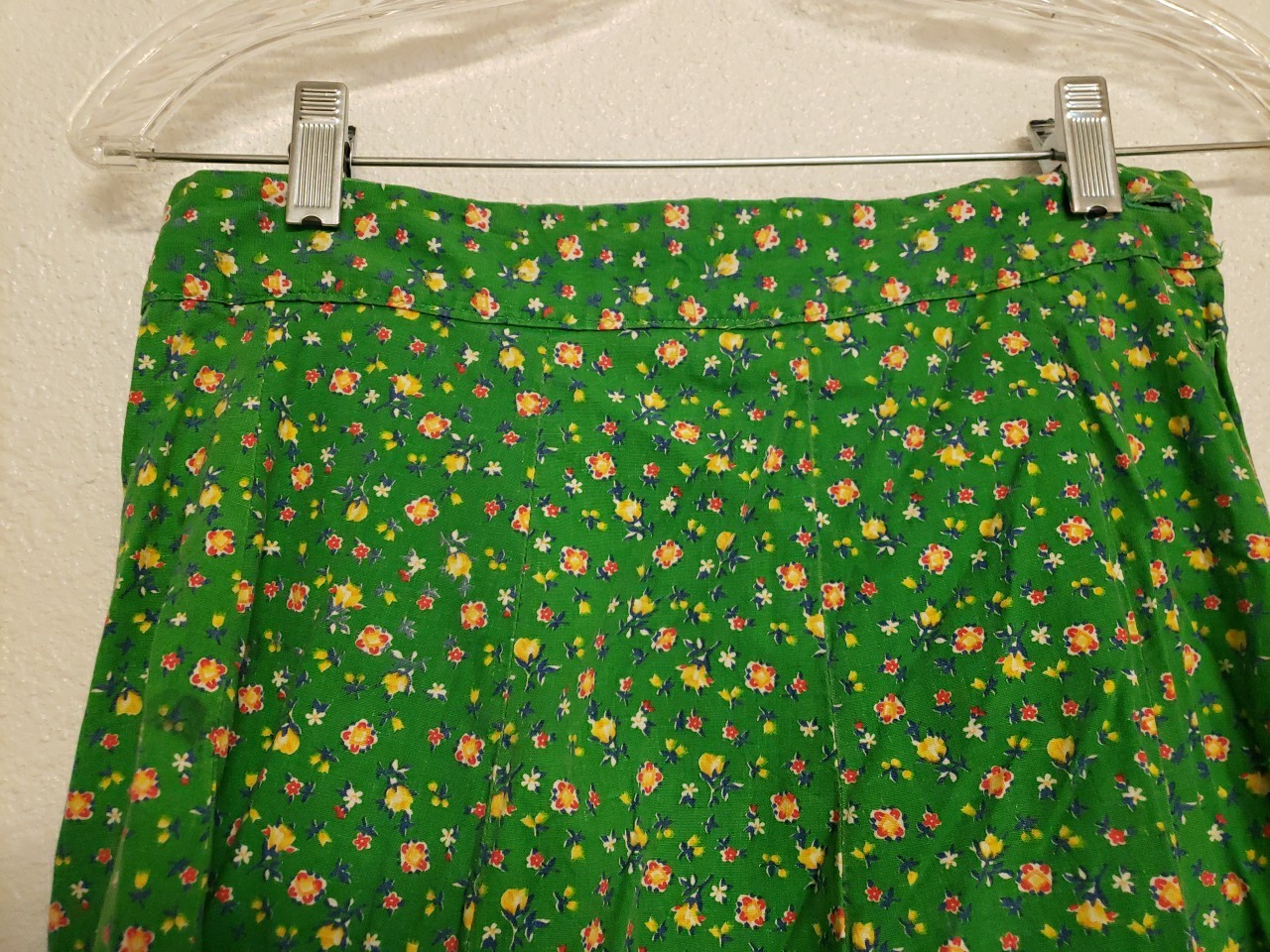 Vtg 1970s Floral Top Skirt Set Dress Small Hippy Prairie Handmade Green Peasant