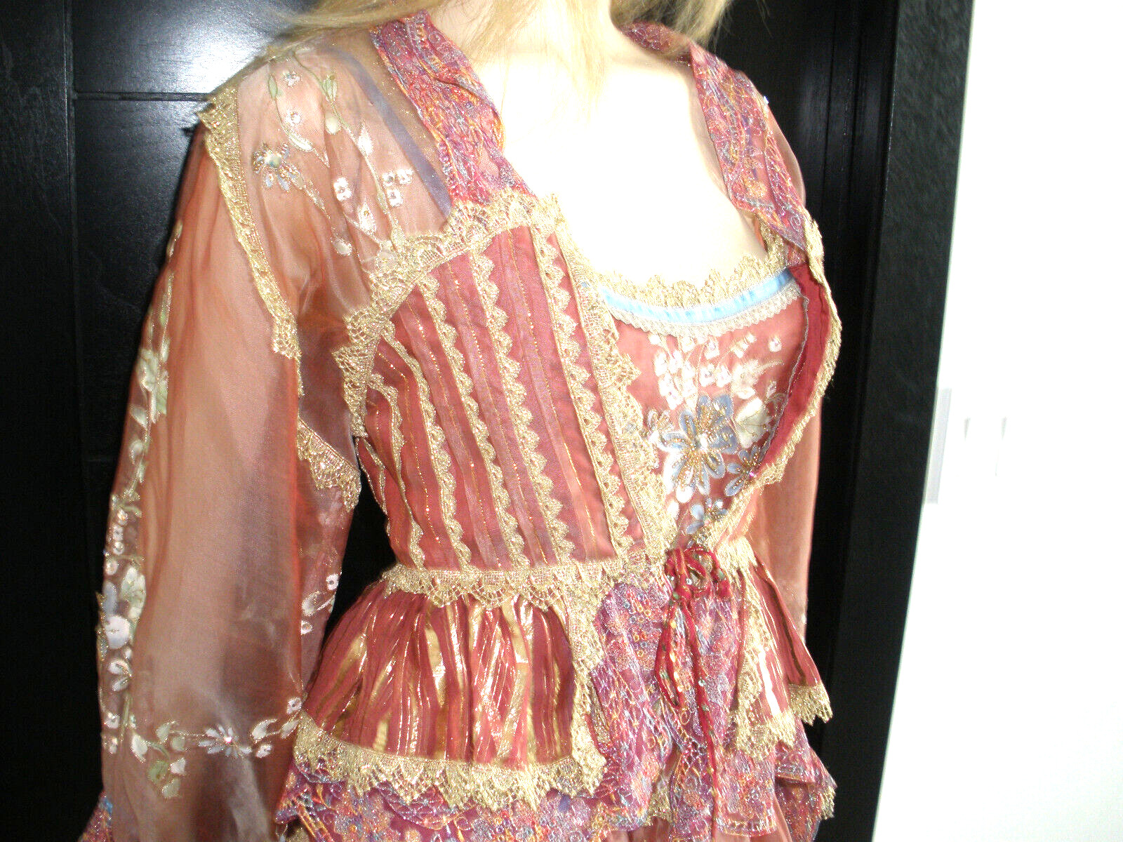$40K NEVER WORN QUEEN ELIZABETH ROYAL DRESSMAKER SILK PAINTED JEWELED DRESS GOWN