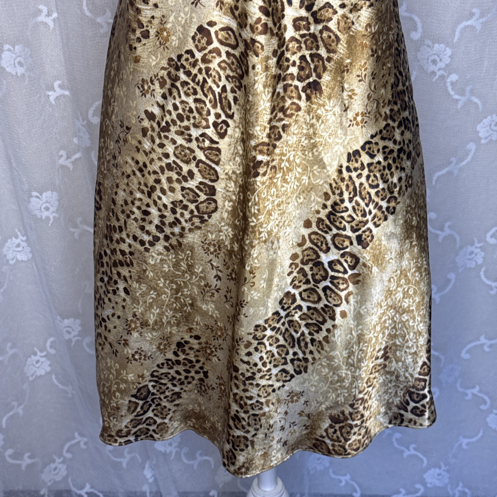Vintage Gilligan & O’Malley Leopard Print Bias Cut Lace Slip Dress Medium 38 B