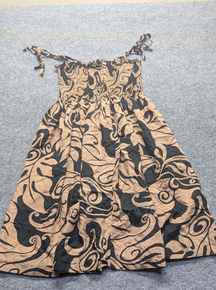 VTG F&K Fashion Hawaiian Dress OSFM Smocked Tropical Tribal Sun Dress Hawaii