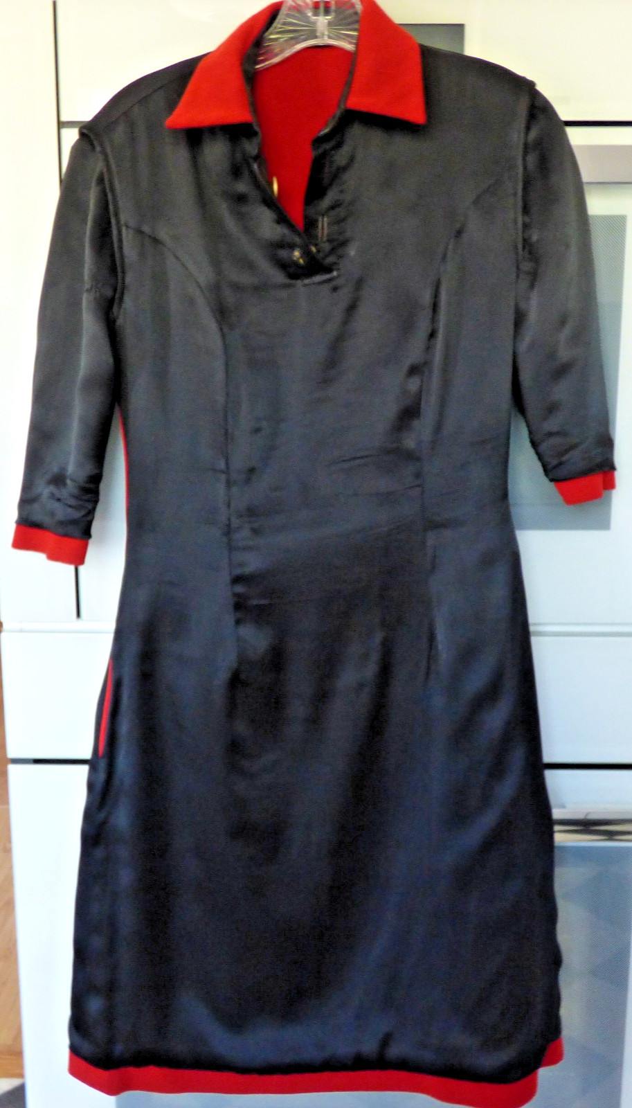 VINTAGE PEGGY JENNINGS DRESS RED WOOL KNIT W LEATHER TRIM FULLY SATIN LINED 4-6