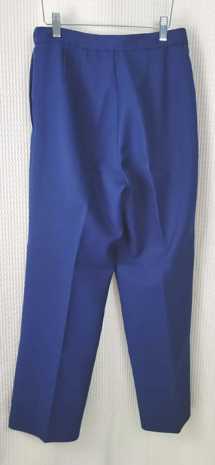 Vintage Polyester High Waisted Navy Blue Trousers Waist 28″ Size 6/8?