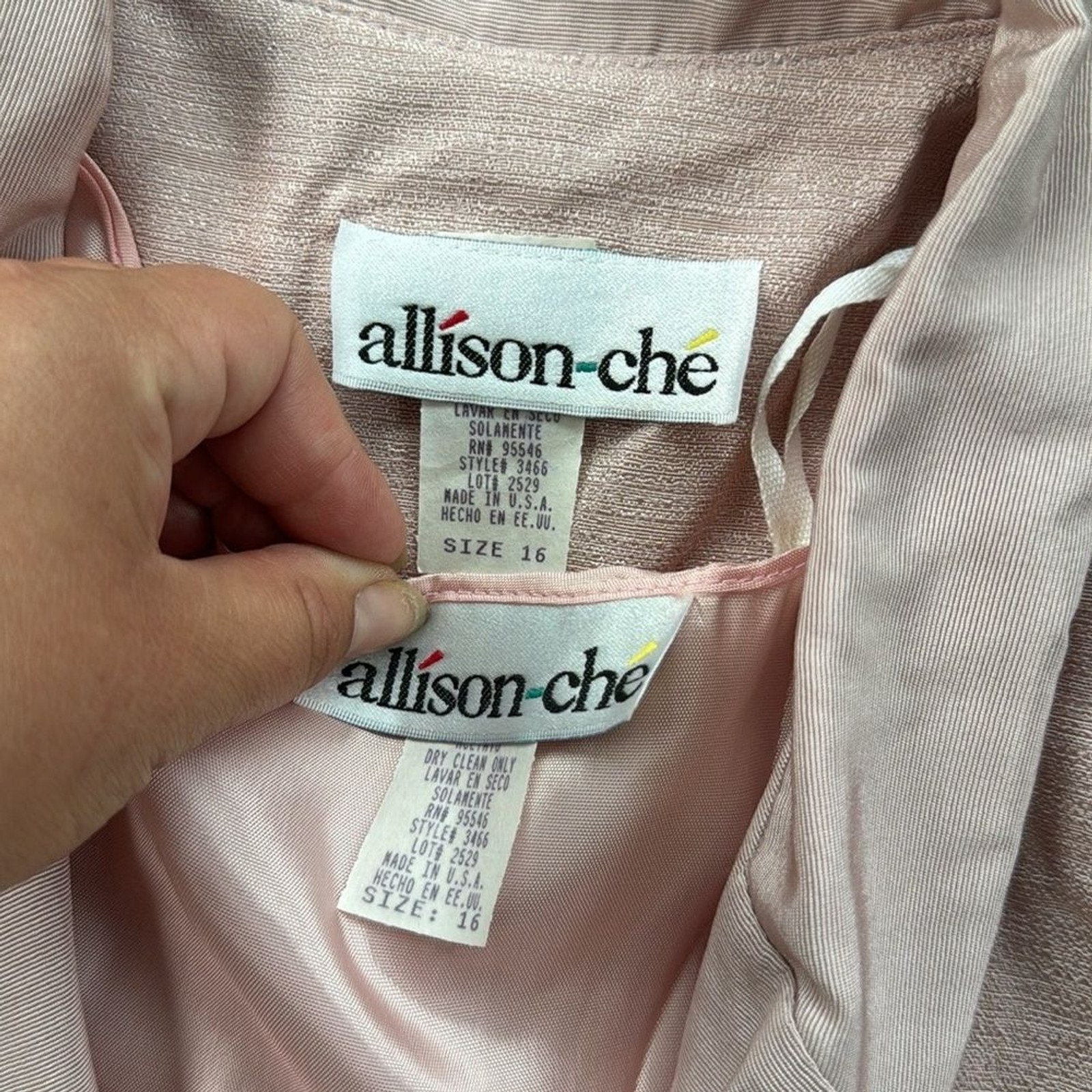 Vintage Allison-Che Blazer Dress Two Piece Set Pink 16