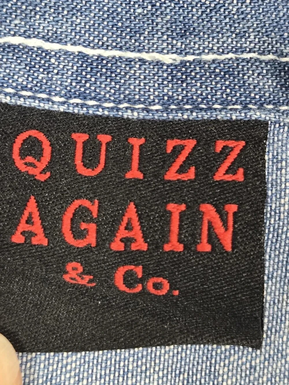 Vintage 90s Quizz Again Denim Shirt Scottie Dog Plaid Embroidered Grannycore S