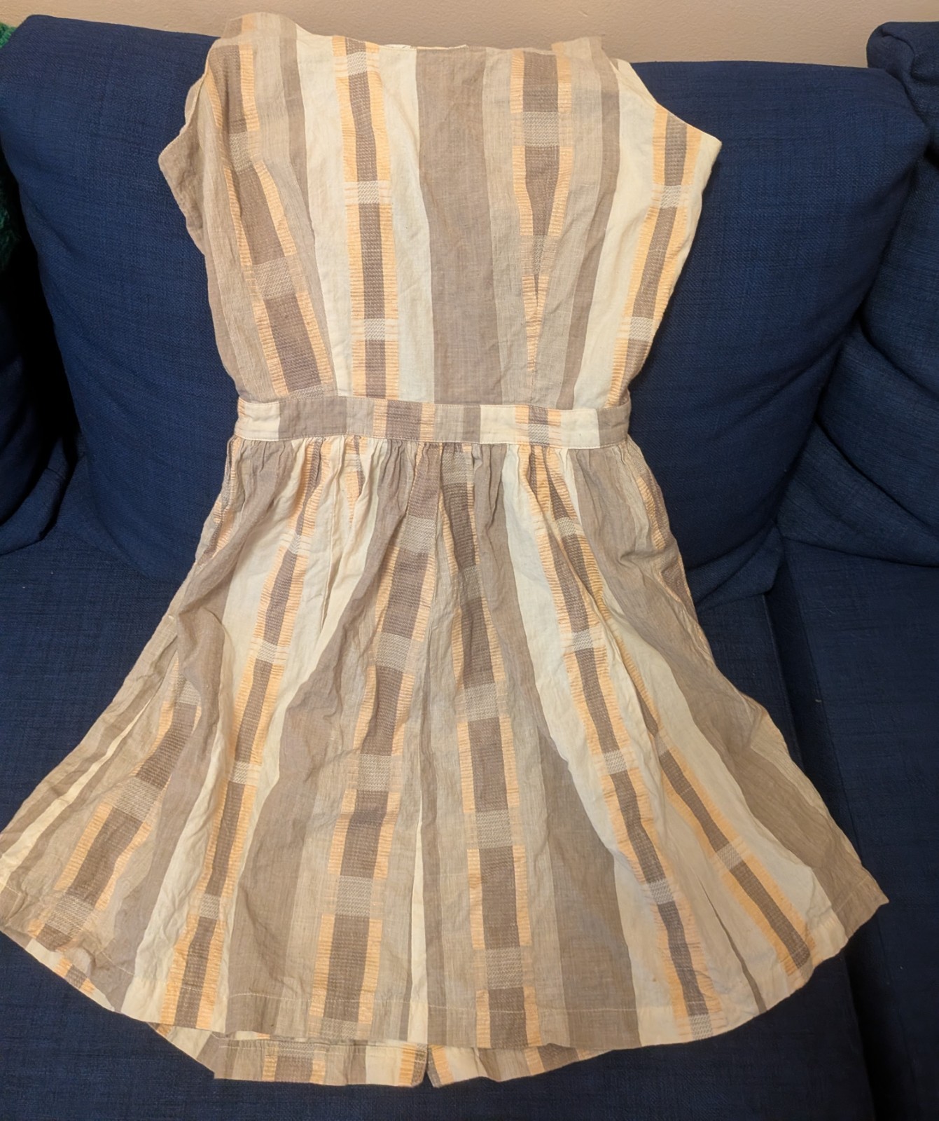 Vintage Lord & Taylor sleeveless grey, pink, and white striped cotton dress XS