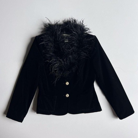 Vintage Jackie Jon Ostrich Feather Black Velvet Blazer