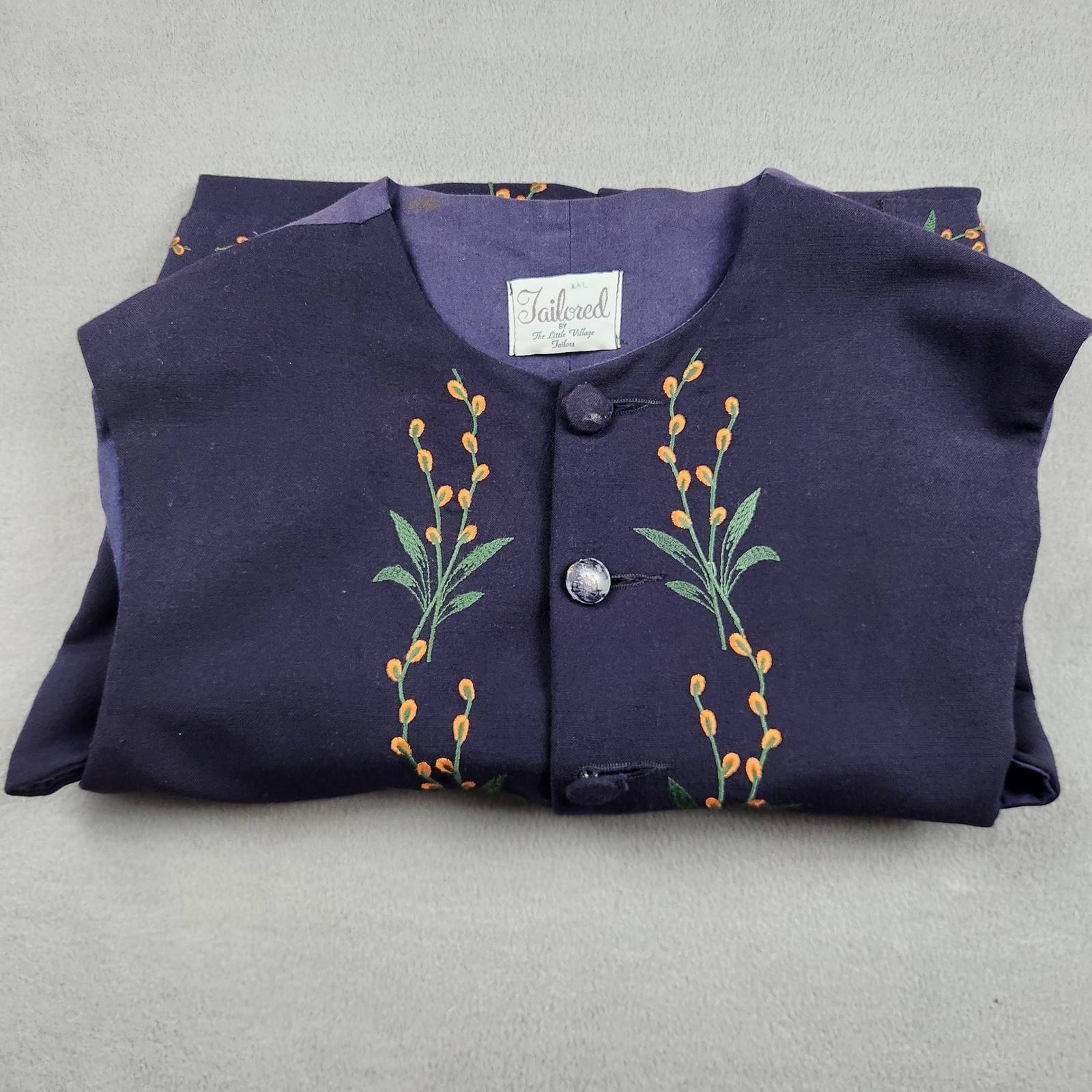 Tailored by The Little Village Tailors Vintage Navy Floral Embroidered Vest XXL