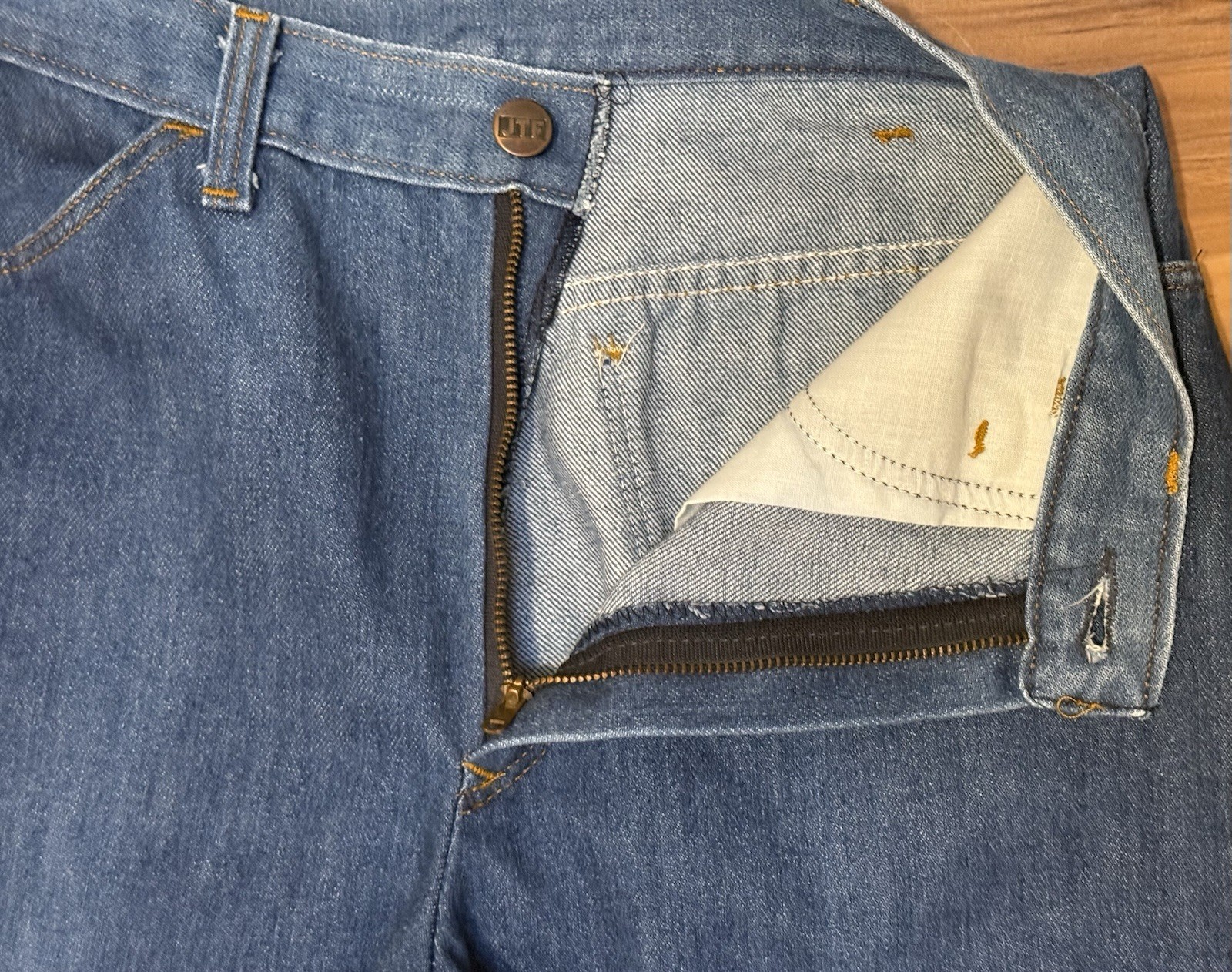 Vintage 1970s Jeans JTF Straight Wide Leg Talon Zip 26×28.5 Soft Pair A