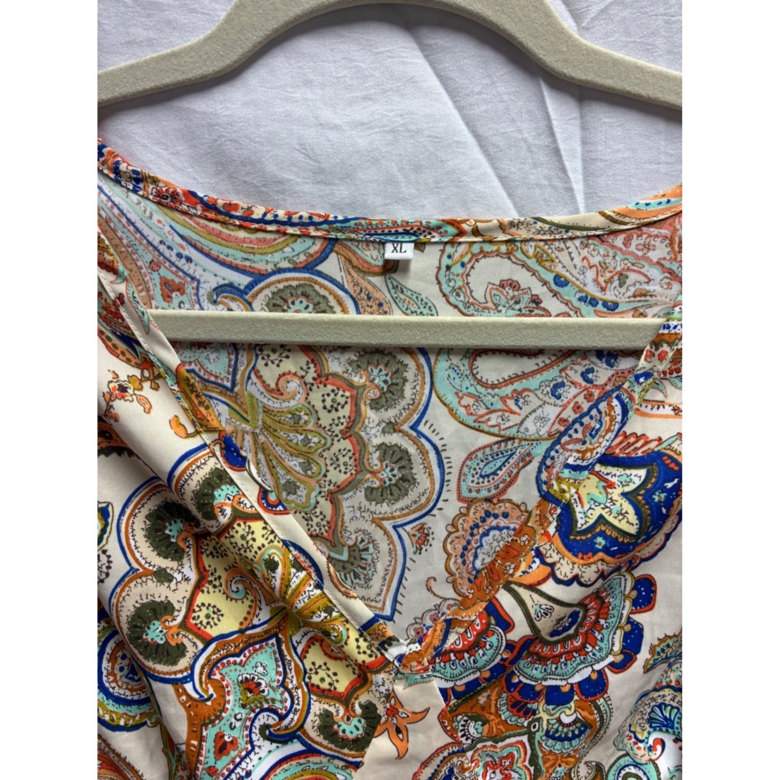 Boho Paisley BOHO V-Neck Dress with Tiered Bell Sleeves XL Multi-Color festival
