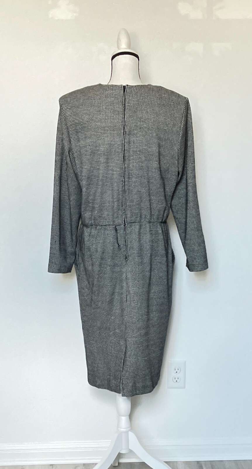1980s Houndstooth Dress, 1990s Checkered Dress, Plus Size Vintage