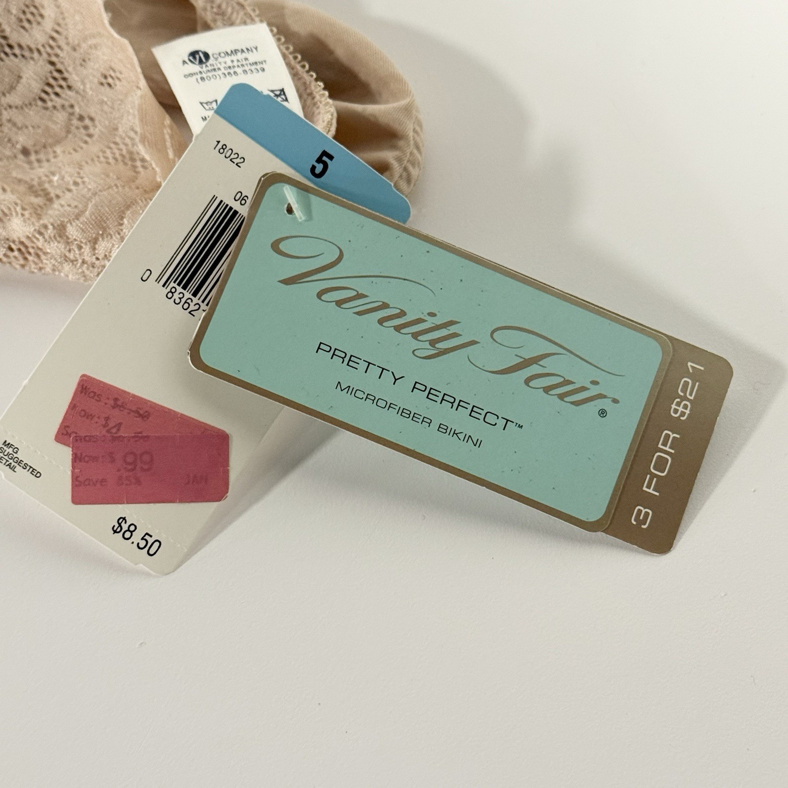 Vanity Fair Bikini Underwear Pretty Perfect Microfiber Panty Nude Lace Sz 5 Y2K