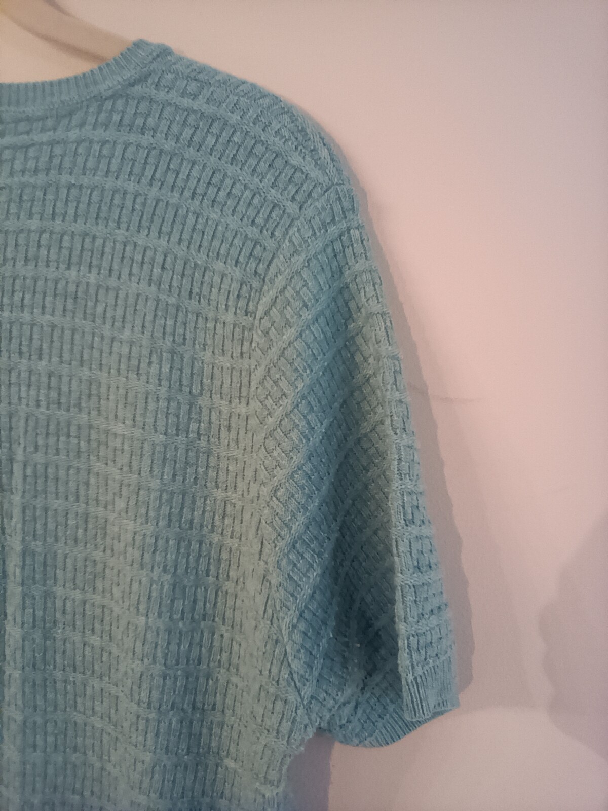 Vtg Alfred Dunner teal top sweater M short sleeve acrylic made in USA