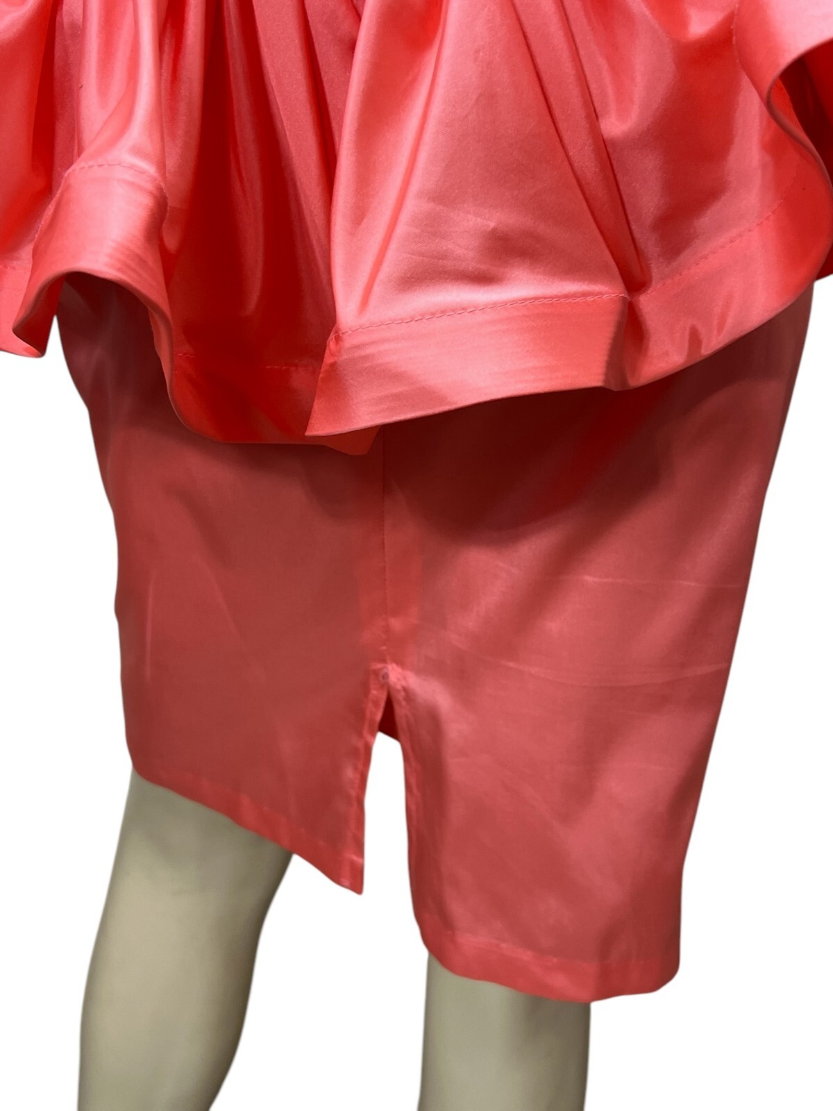 Vtg 80s Sz 4 Coral Party/Prom Mini Dress Karen Lucas Niki USA Big Bow Peplum