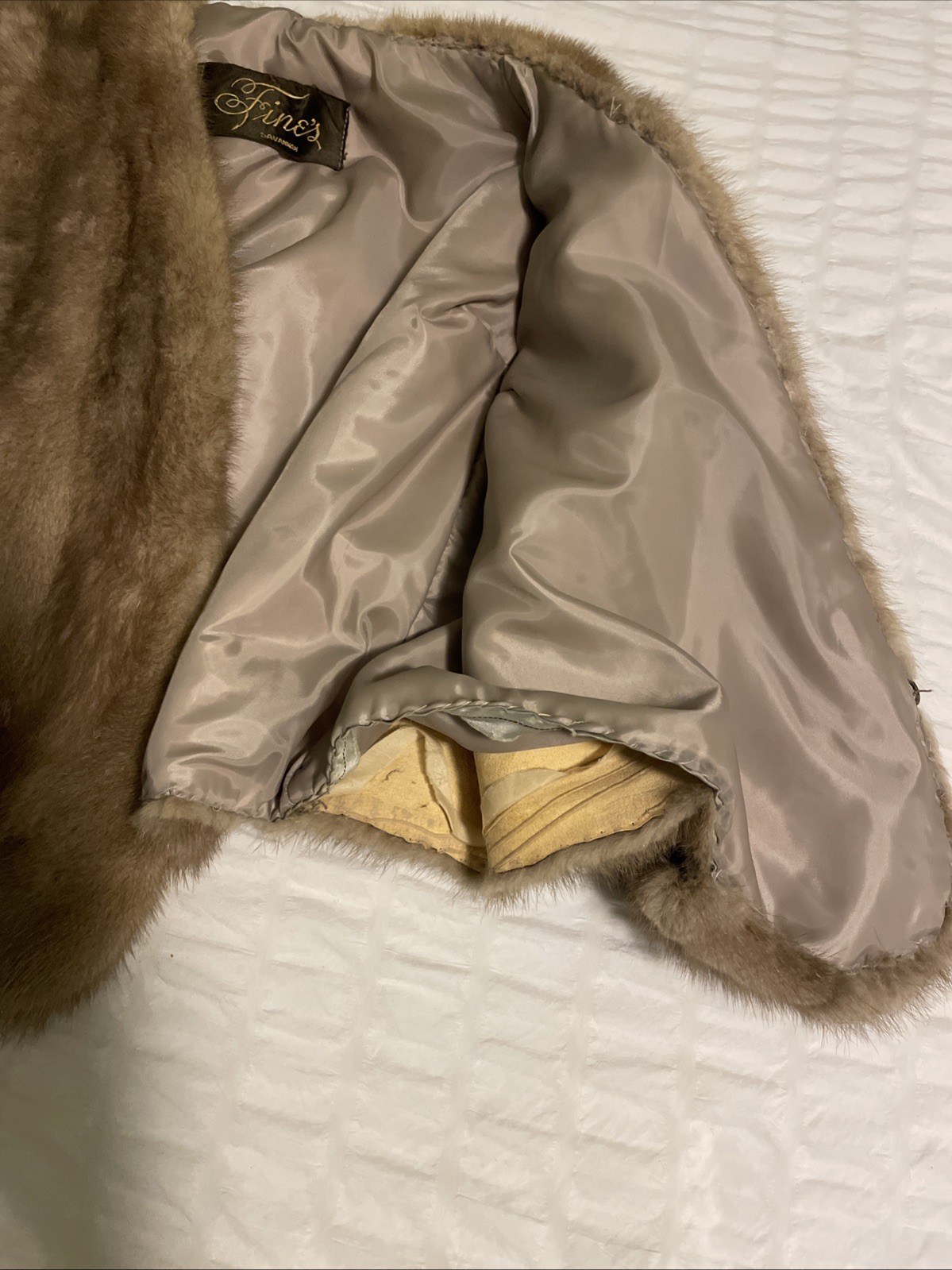 Vintage Light Golden Brown Mink Fur Stole Shawl Fine’s Savannah NEEDS RESEWN