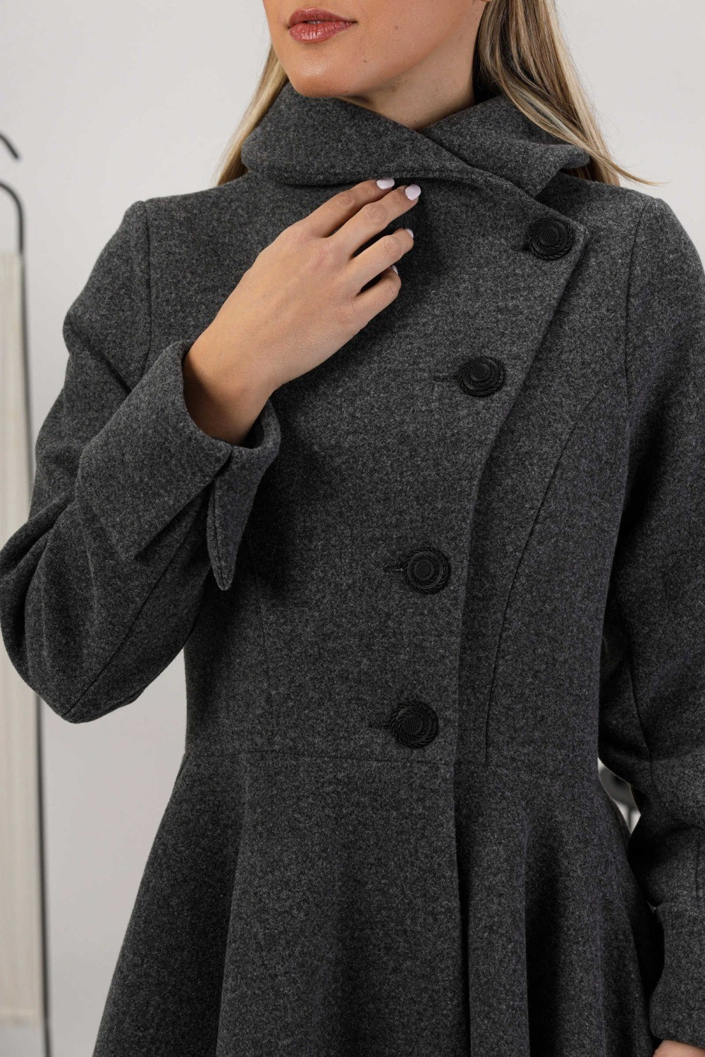Ladies grey coat long jacket hem skirt tweed winter long business elegant
