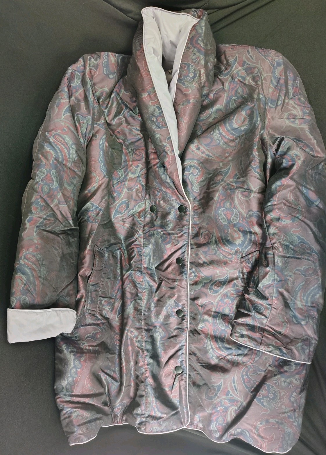 VTG The Company Store Down Puffer Jacket Women 14 Paisley Boho Quilted Parka 80s