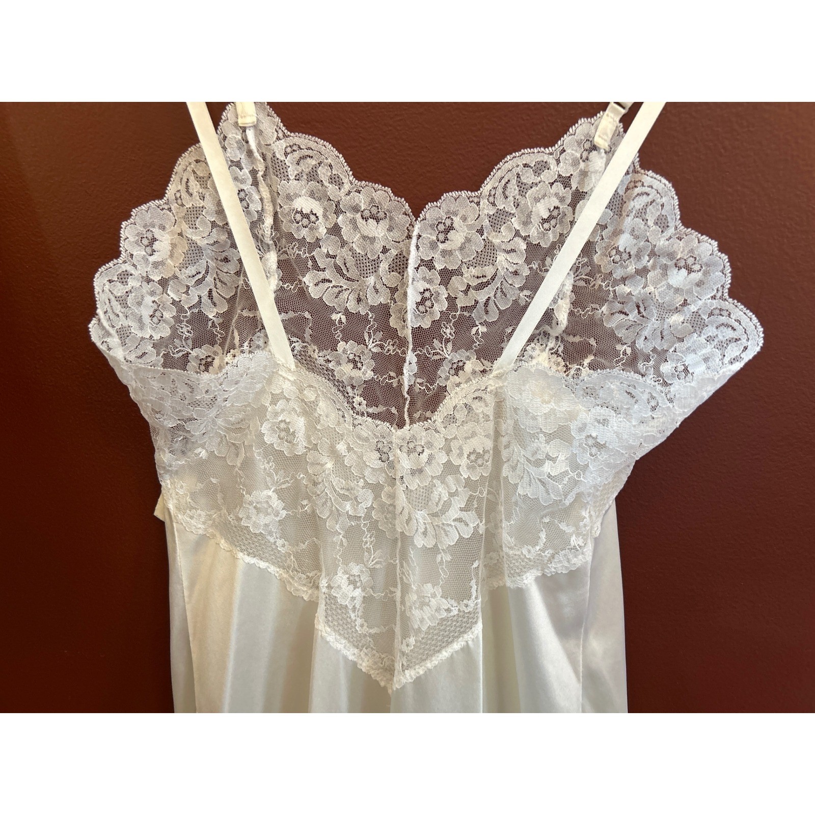 Vintage Greenco Maid Full Slip White Floral Lace Coquette Bridal Romantic