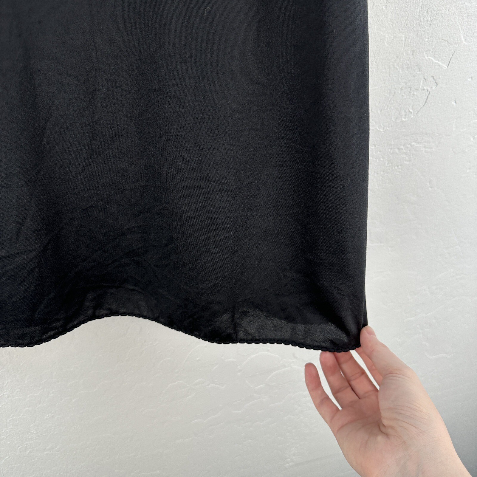 Vintage Sears Full Slip Black Nylon Size M Spaghetti Straps Appliqué