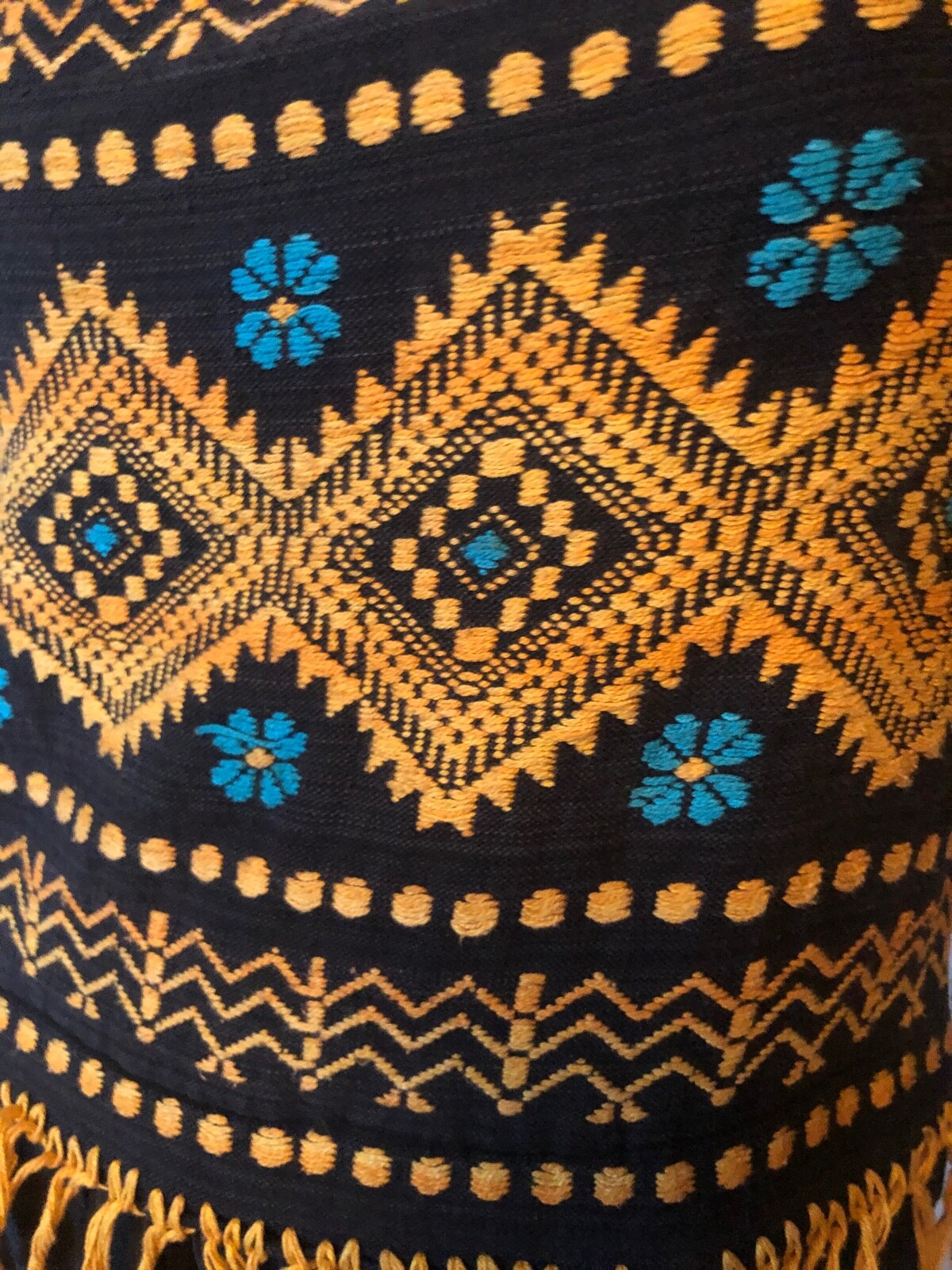 Dress M Vtg 70s Cotton EMBROIDERED FLORAL FRINGE Ethnic BOHO Mexican MIDI OOAK