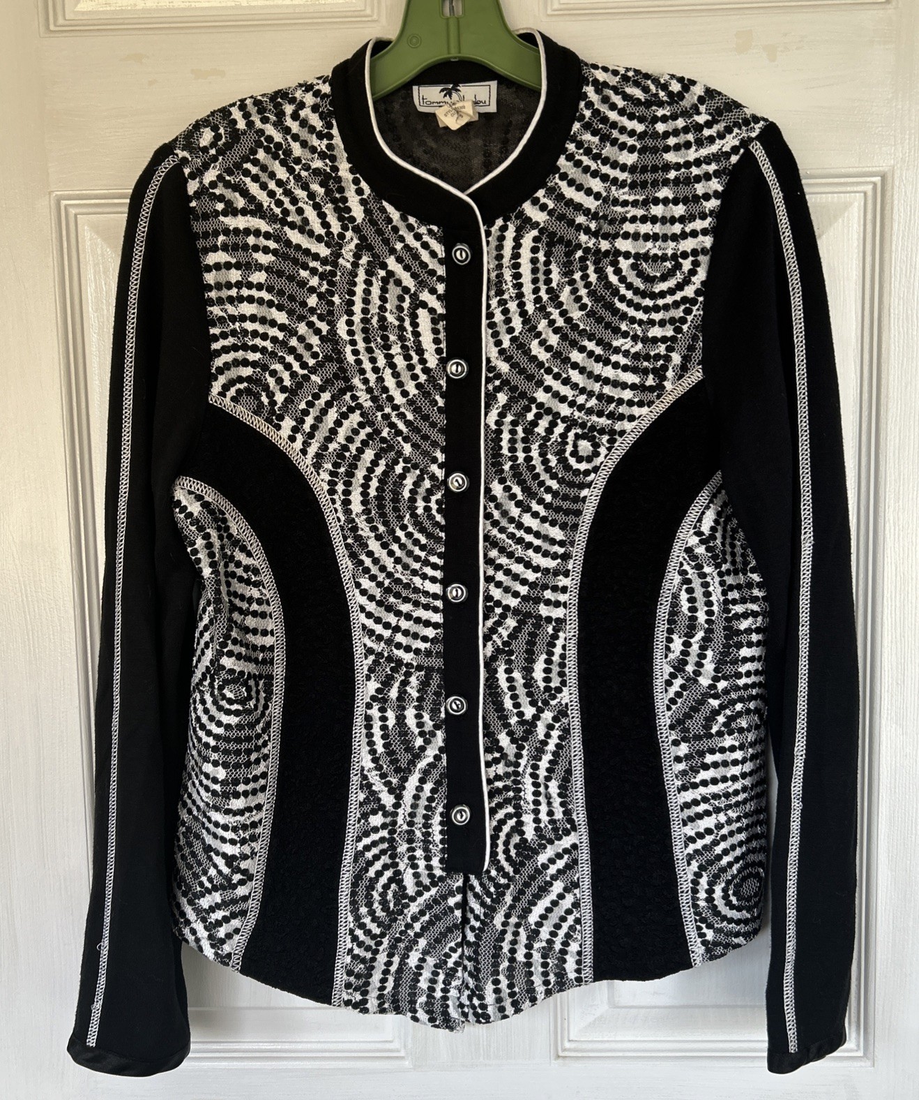 VTG 1980’s – Black & White- Tommy n Loulou – Button Up Cardigan- Womens Small