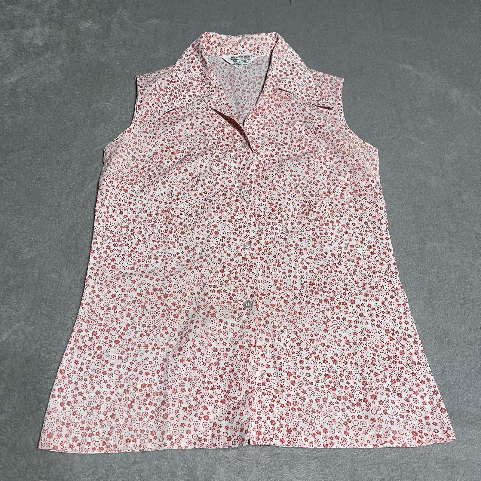 Vintage Permanent Press Top Womens 10 Ditzy Floral 70s Flower Button Down Hippie