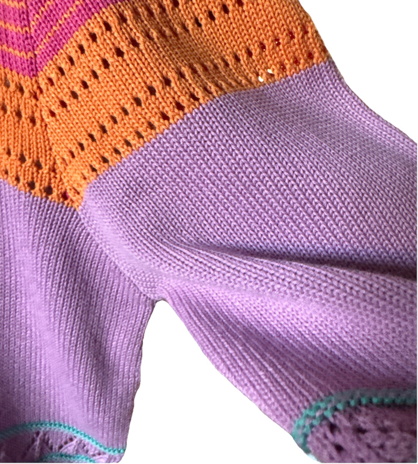VNTG White Horse Knit Sweater Boho Art To Wear Geometric Pink Purple Orange S/M