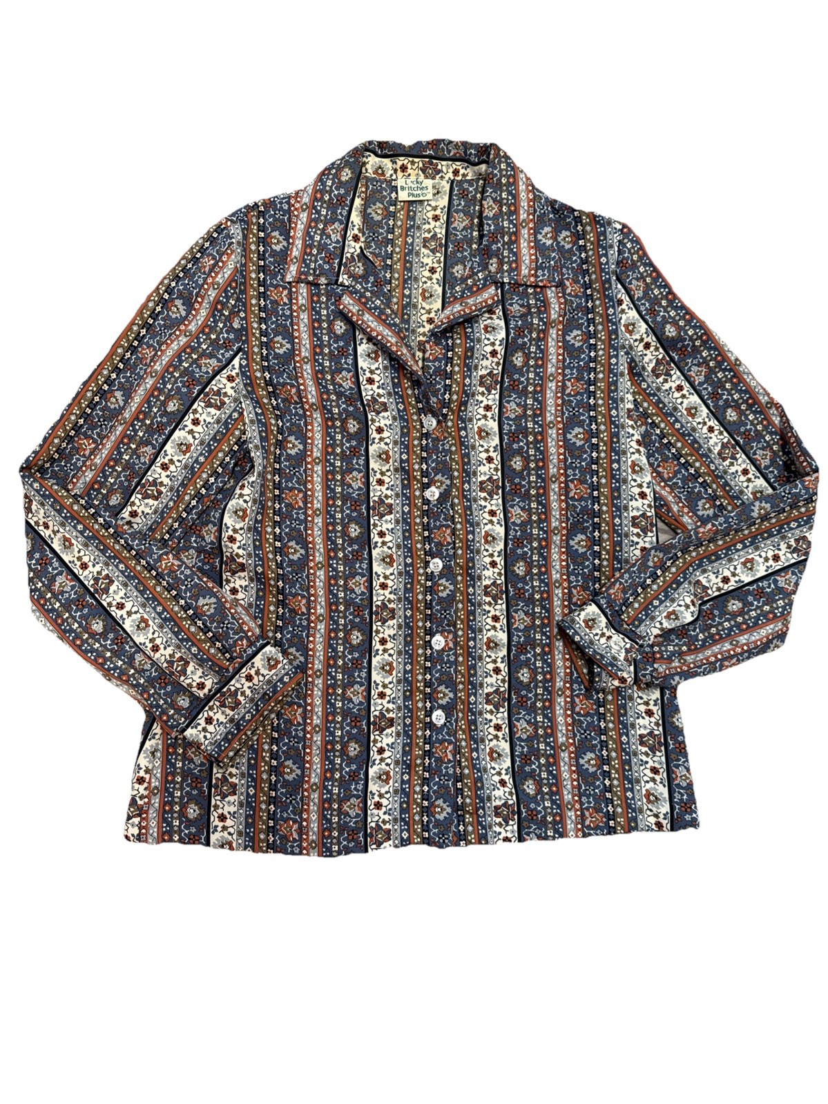 Vintage Womens Boho Hippie Floral Long Sleeve Blouse Shirt Top Lucky Britches Lg