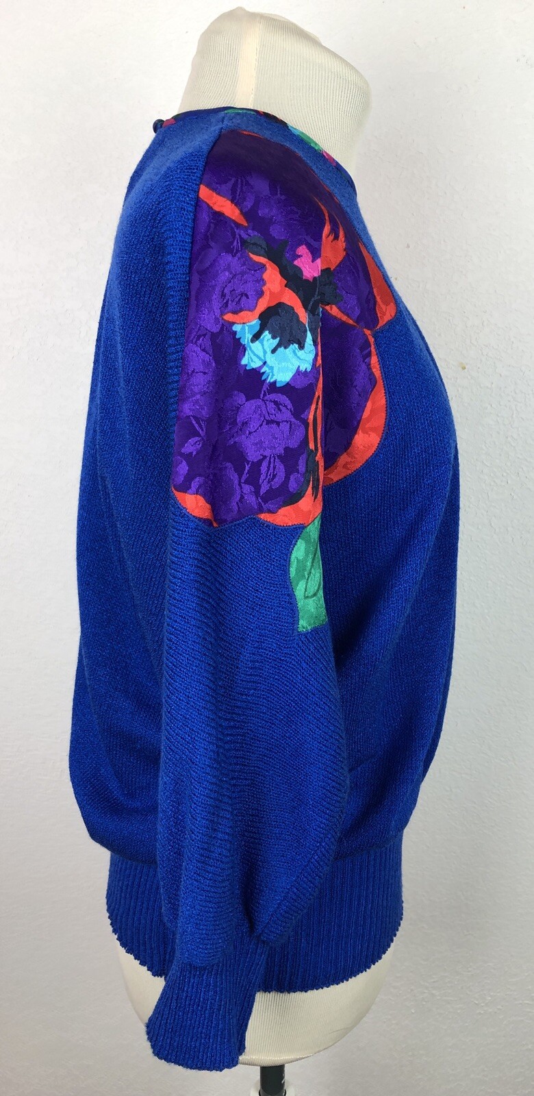 VTG 1980s Sweater Sz 8 Medium Anthony Sicari Bold Colors Flowers Dolman Slv USA