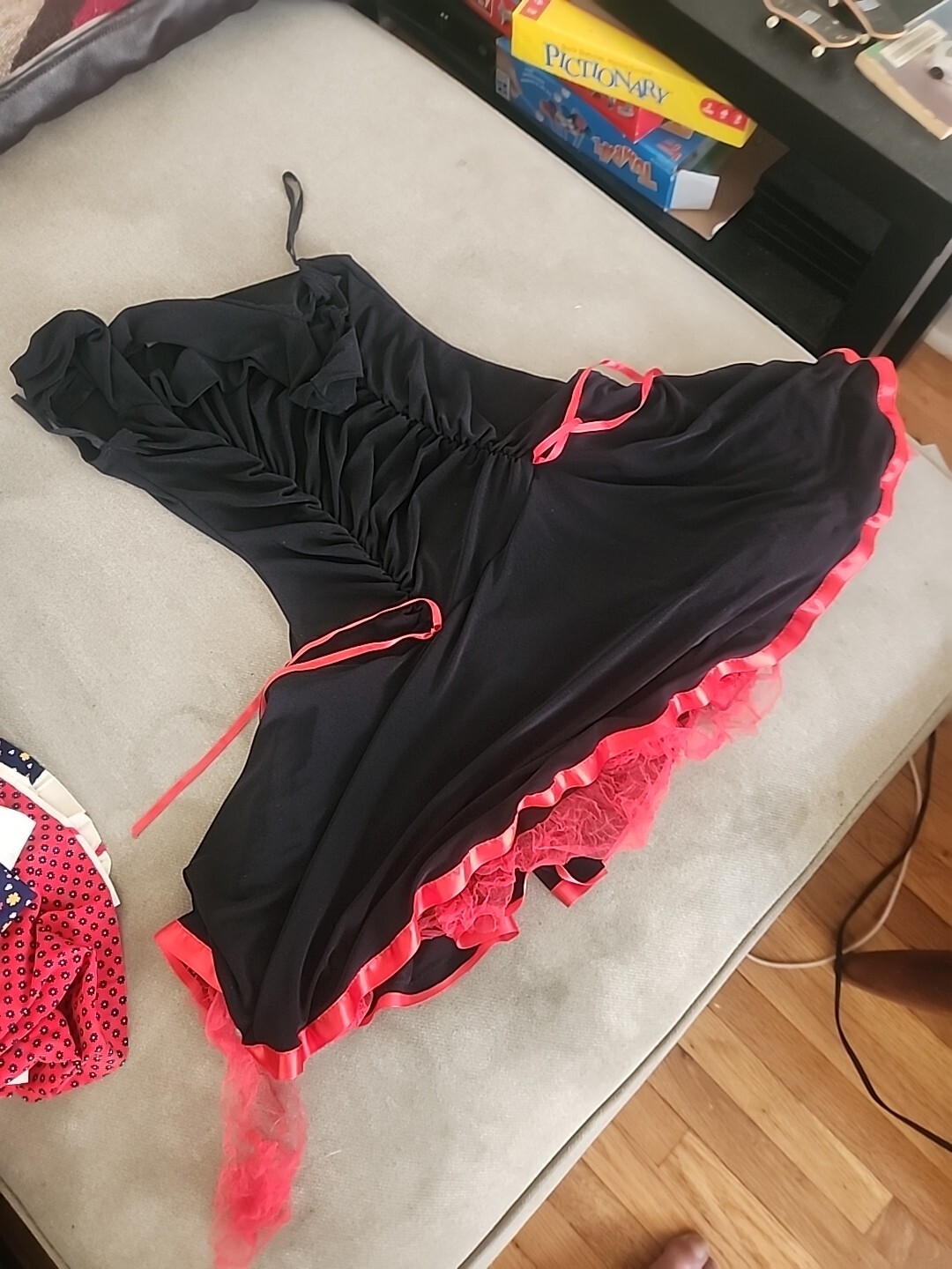 vintage 90’s club dress black w/red taboo medium y2k poly/spandex fairy xmas
