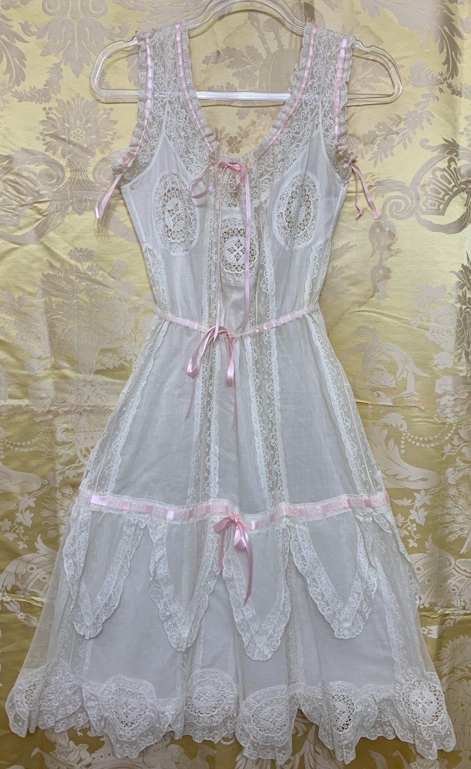 Rare Antique Edwardian Slip Dress Lace 1900 net & cotton lingerie wedding Boho