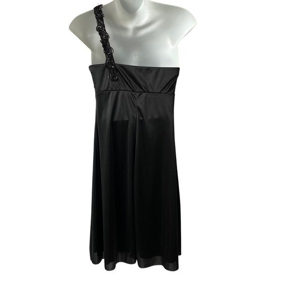 VTG Y2K B. Smart One Shoulder Babydoll Mini Dress 7/8 Black Sequins Strap Party