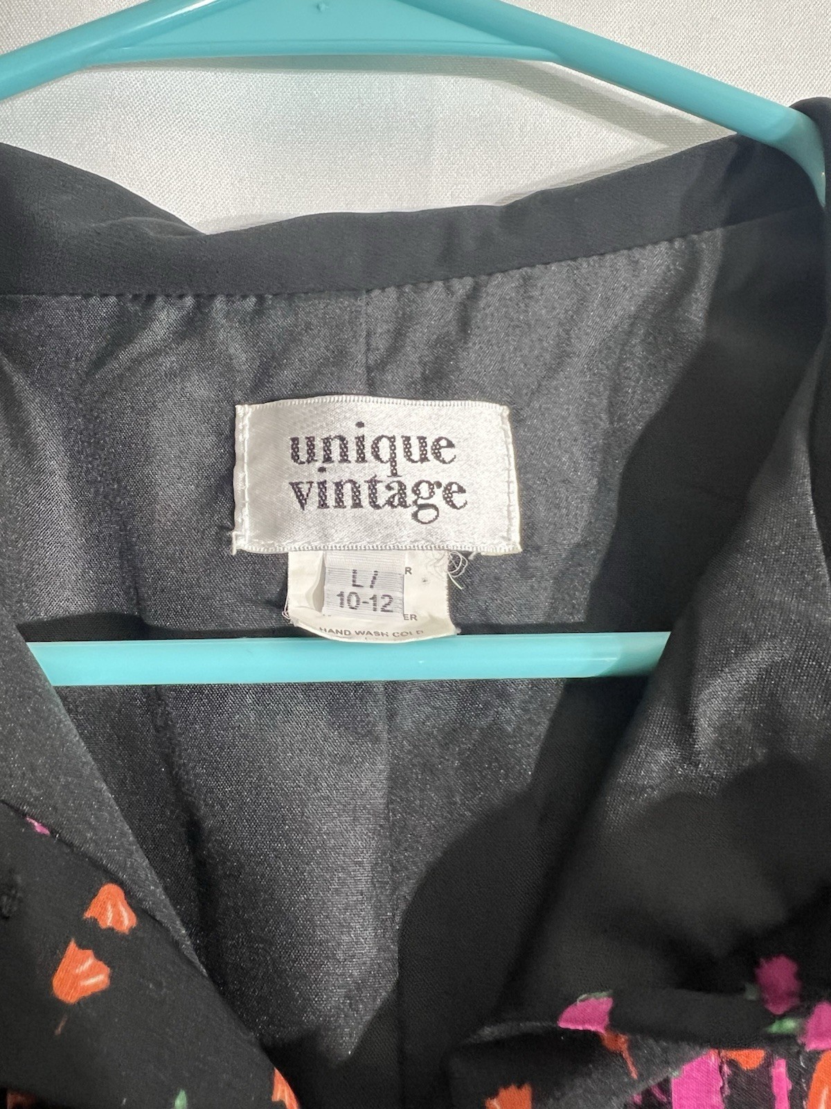 Unique Vintage Poppy And Flower 1970s Black Aline Dress