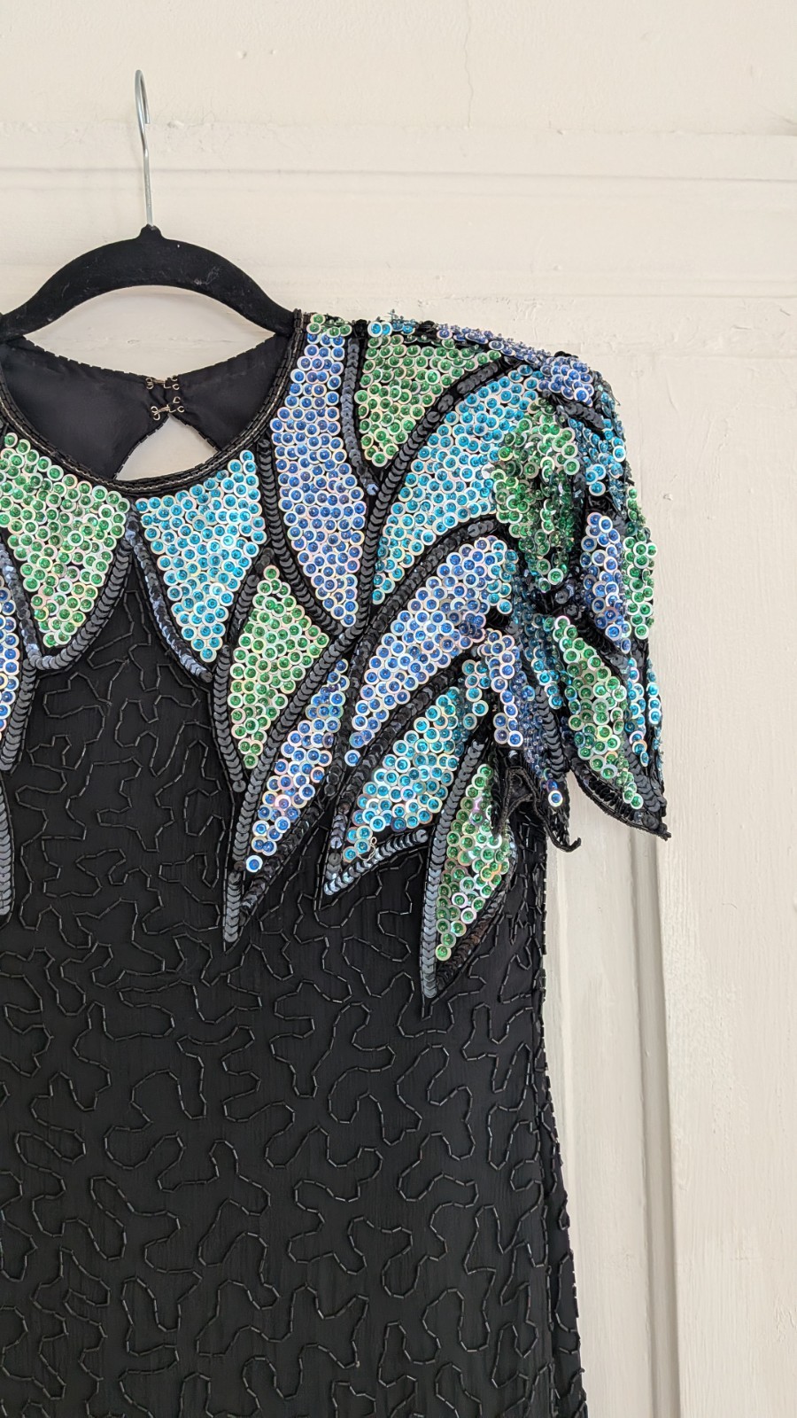 Vintage 80’s Scala 100% Silk Fully Beaded And Sequined Cocktail Dress Size 8-10