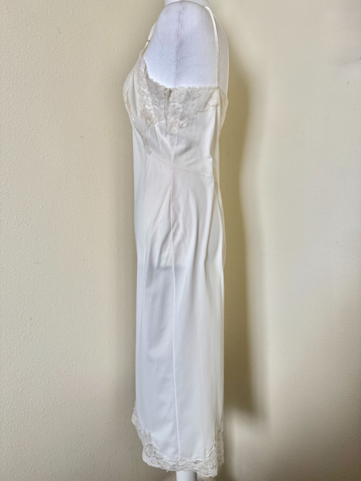 Vintage 1960s Sleeveless White Lace Nightgown or Slip In Cream With Lace Detail