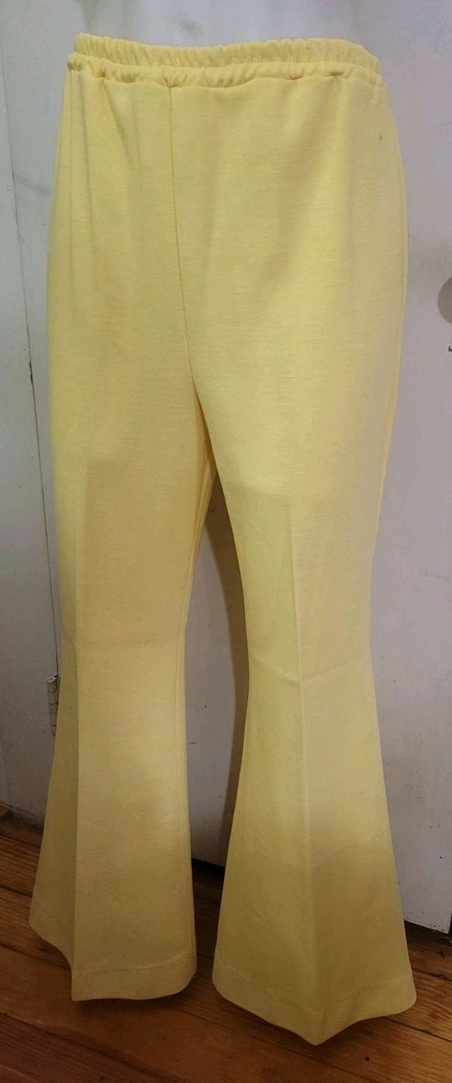 Fabulous Vintage 70s Lemon Cream Yellow Bellbottom Pants Flare Size M/L