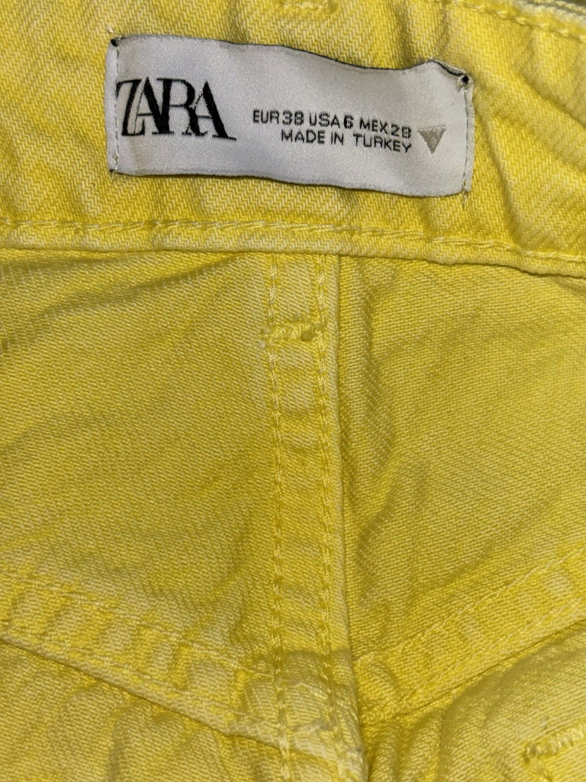VTG Zara Women Size 6 Faded Yellow Wide Leg Denim Jeans High Rise 100% Cotton