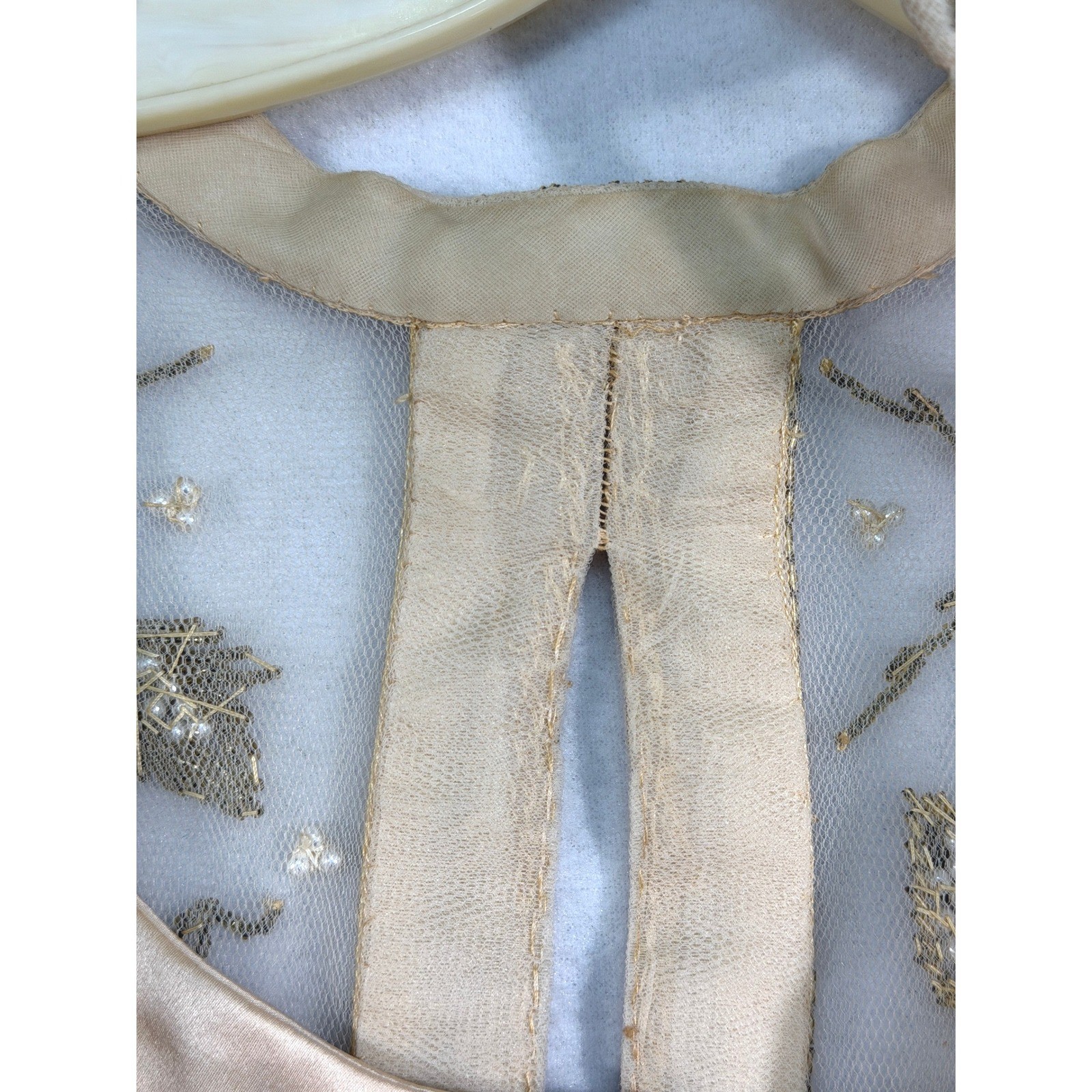 Handmade Vintage Palm Beach Gold Silk Beaded Dress 14 M / L Long Sleeve